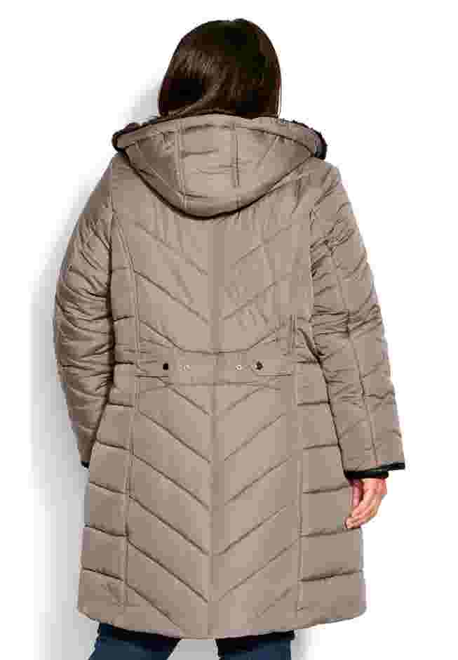 Chevron Faux Fur Hood Long Puffer Coat image number 3