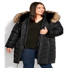 Chevron Faux Fur Hood Long Puffer Coat image number null