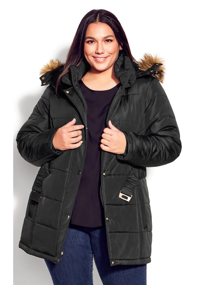 Belted Hood Puffer Coat image number 1
