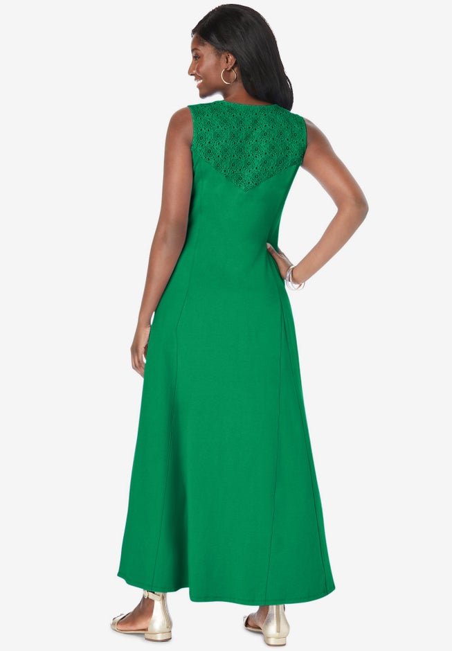 Stretch Cotton Crochet-Back Maxi Dress image number 2