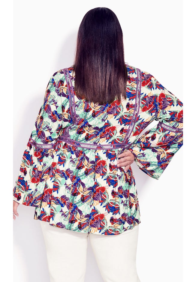 Boho Bell Sleeve Tier Sharkbite Hem Top image number 1