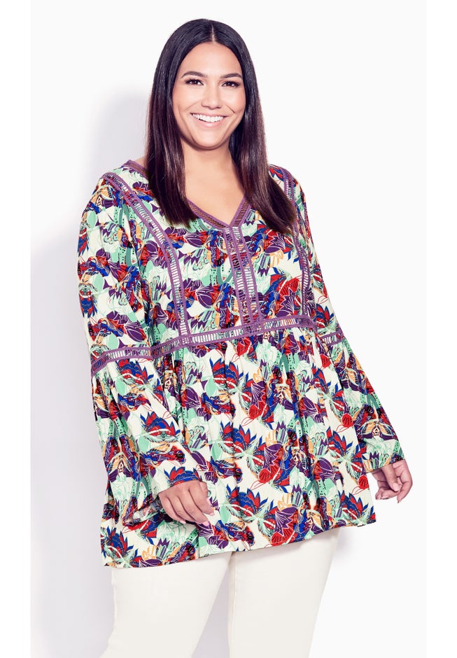 Boho Bell Sleeve Tier Sharkbite Hem Top image number 3