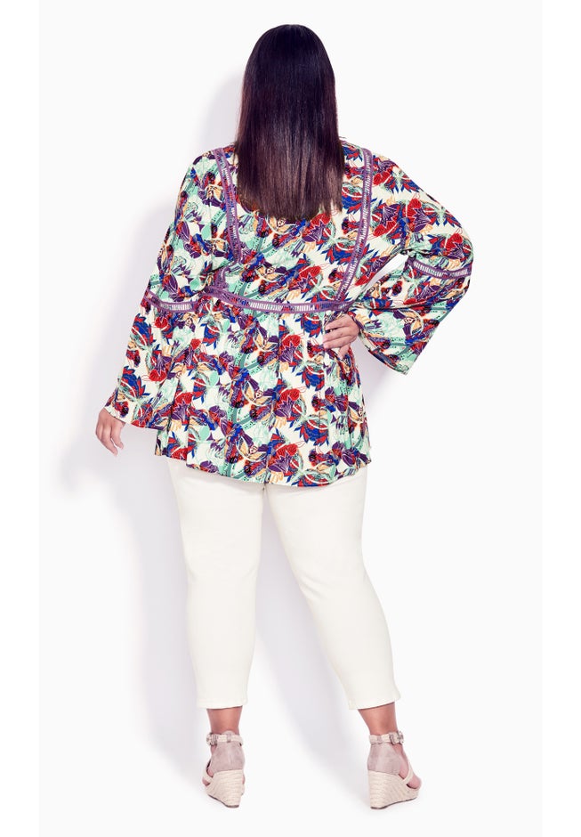 Boho Bell Sleeve Tier Sharkbite Hem Top image number 4
