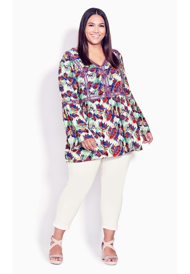 Boho Bell Sleeve Tier Sharkbite Hem Top image number 0