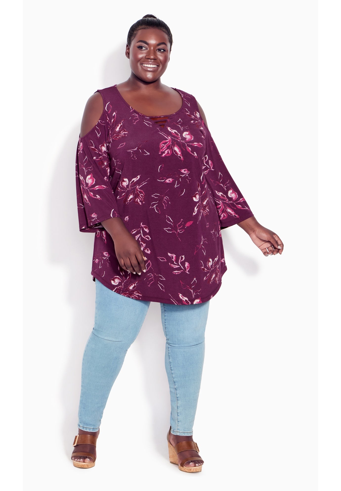 Cold Shoulder 3 Bar Print Top image number 0