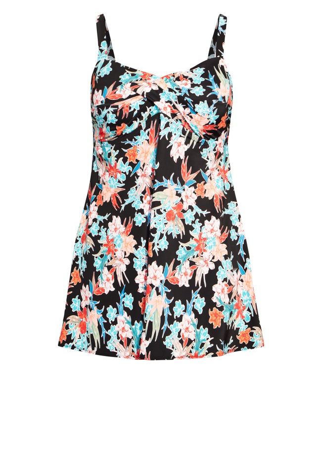 Twist Print Swim Dress image number null