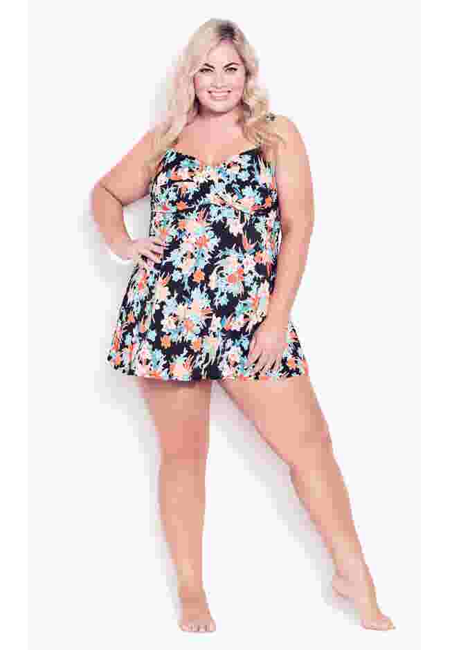 Twist Print Swim Dress image number 0