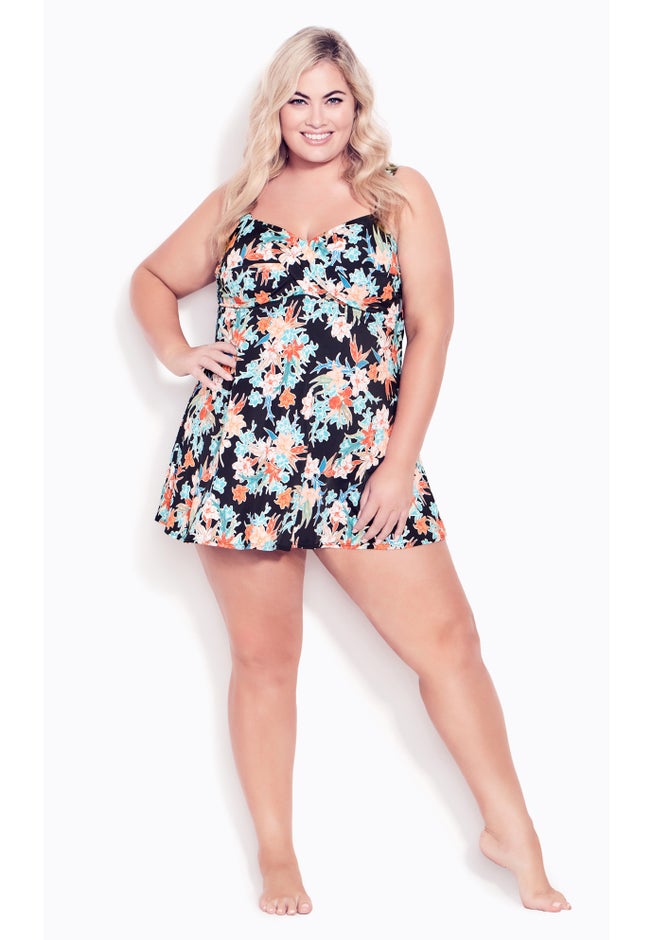 Twist Print Swim Dress image number null