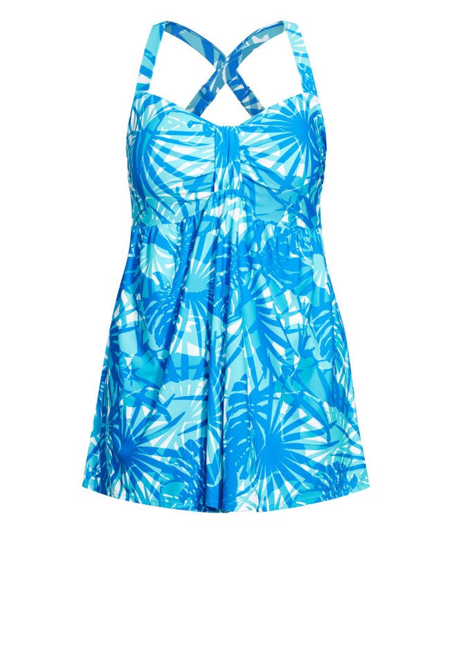 Flared Print Swim Dress image number null