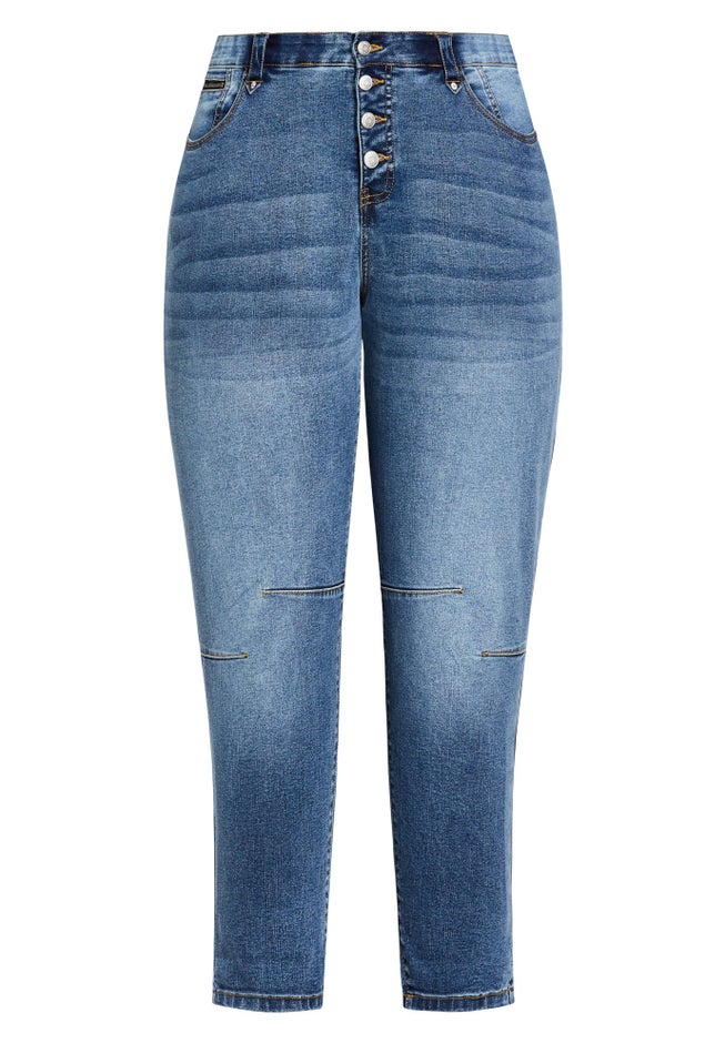 Crop Exposed Button Jean image number null