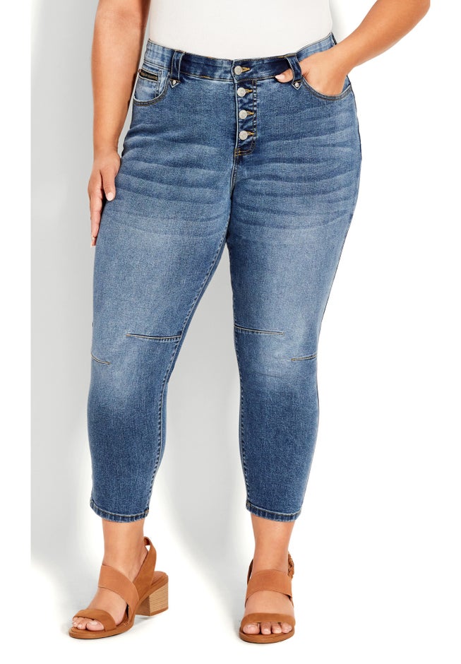 Crop Exposed Button Jean image number null