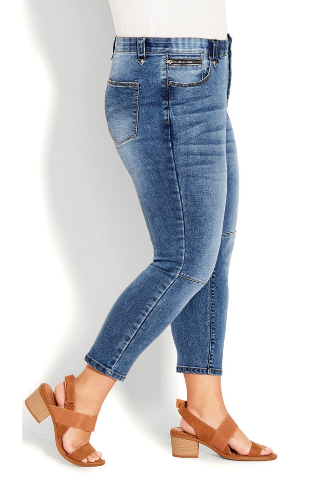 Crop Exposed Button Jean image number null
