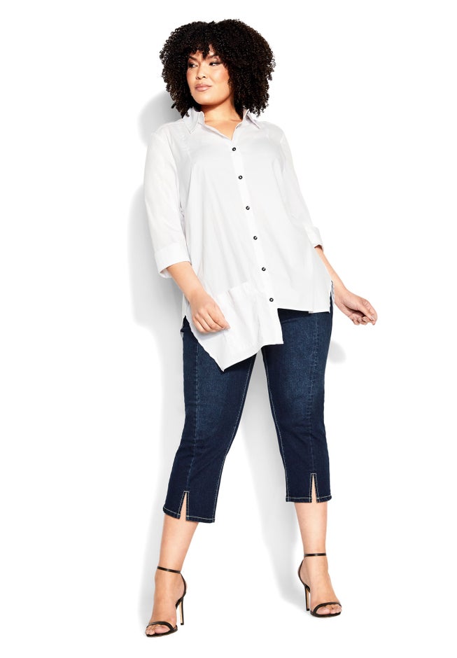 Slit Denim Capri image number null