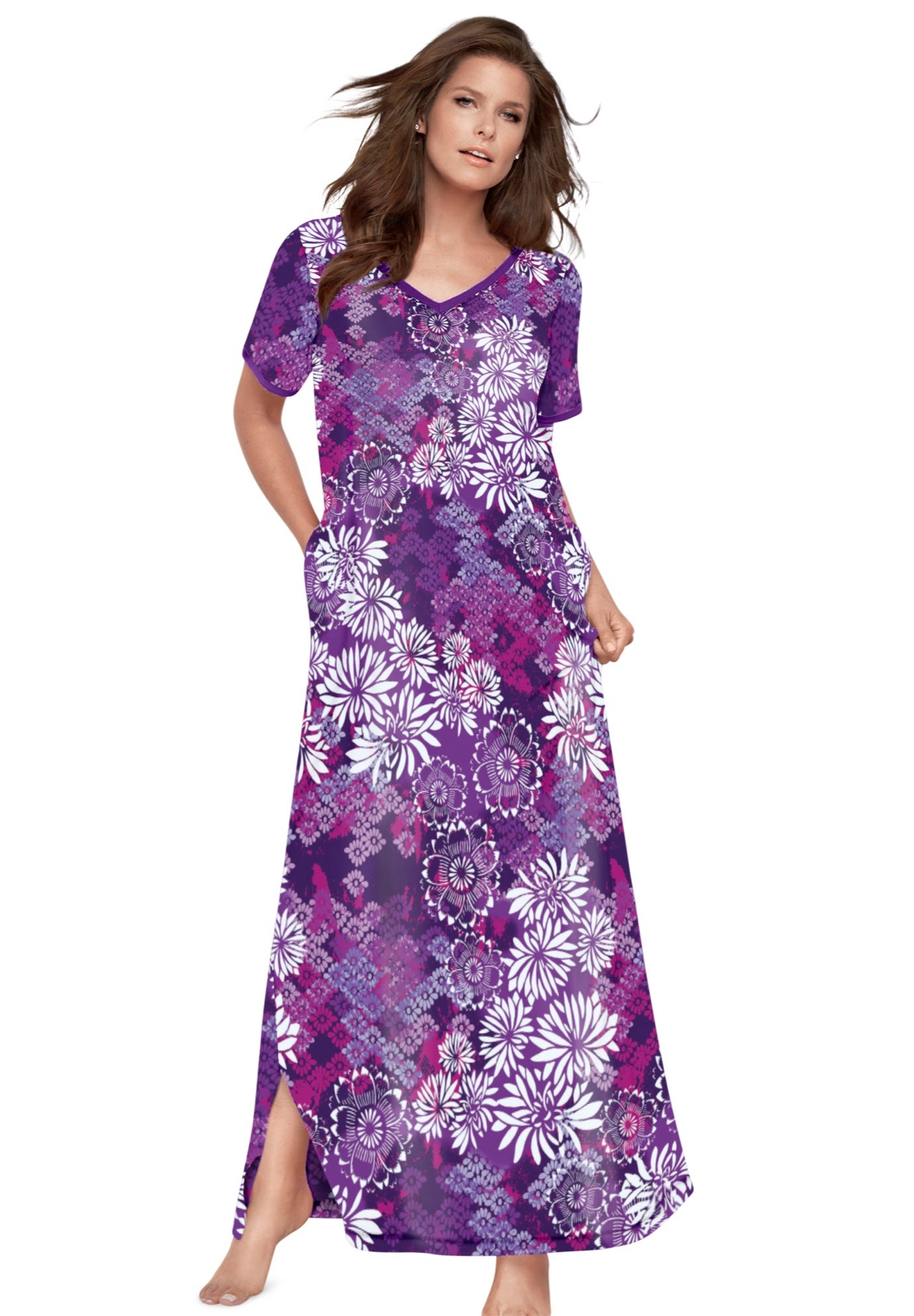 V-Neck Short Sleeve Maxi T-Shirt Lounger image number 0