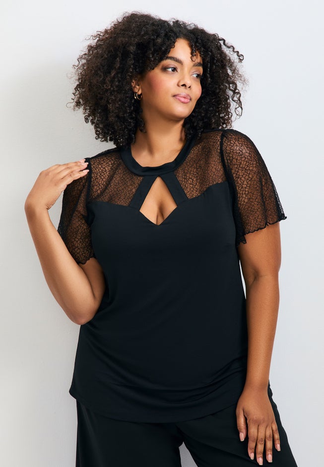 Lacey Flutter Sleeve Lace Top image number 0