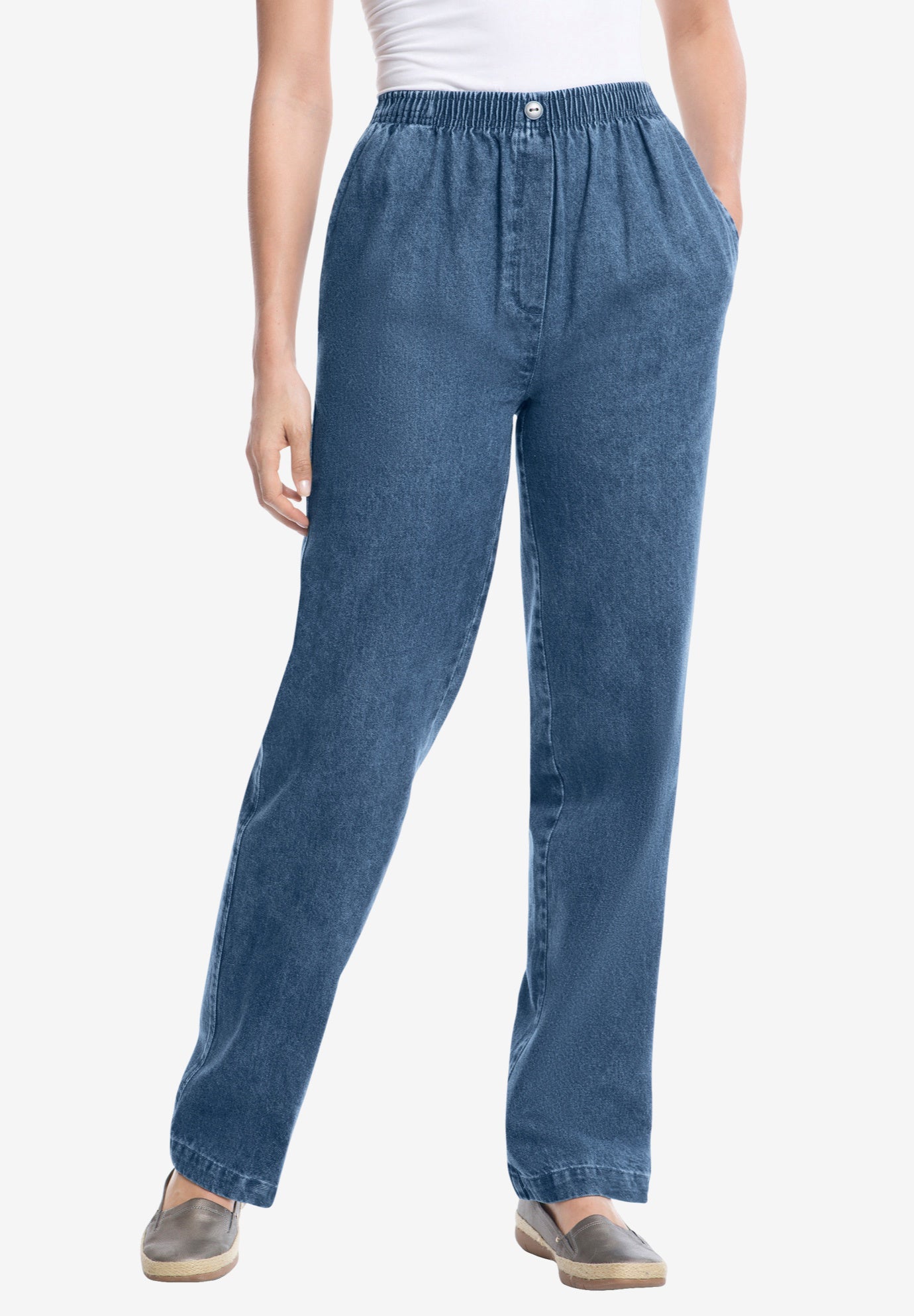 7-Day Straight-Leg Elastic-Waist Cotton Denim Pant image number 0