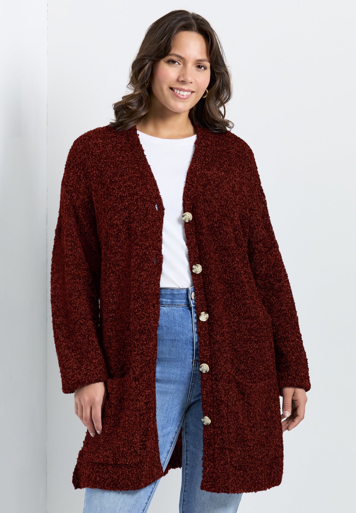 売れ筋商品|||２４セブンコンフォート ニット&セーター アウター レディース Plus Size Elbow Length Open Front Cardigan Sweater Wine 24seven Comfort Apparel Plus Size Elbow Length Open Front