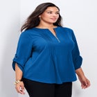 Hailey Zip Front Pintuck Blouse image number null