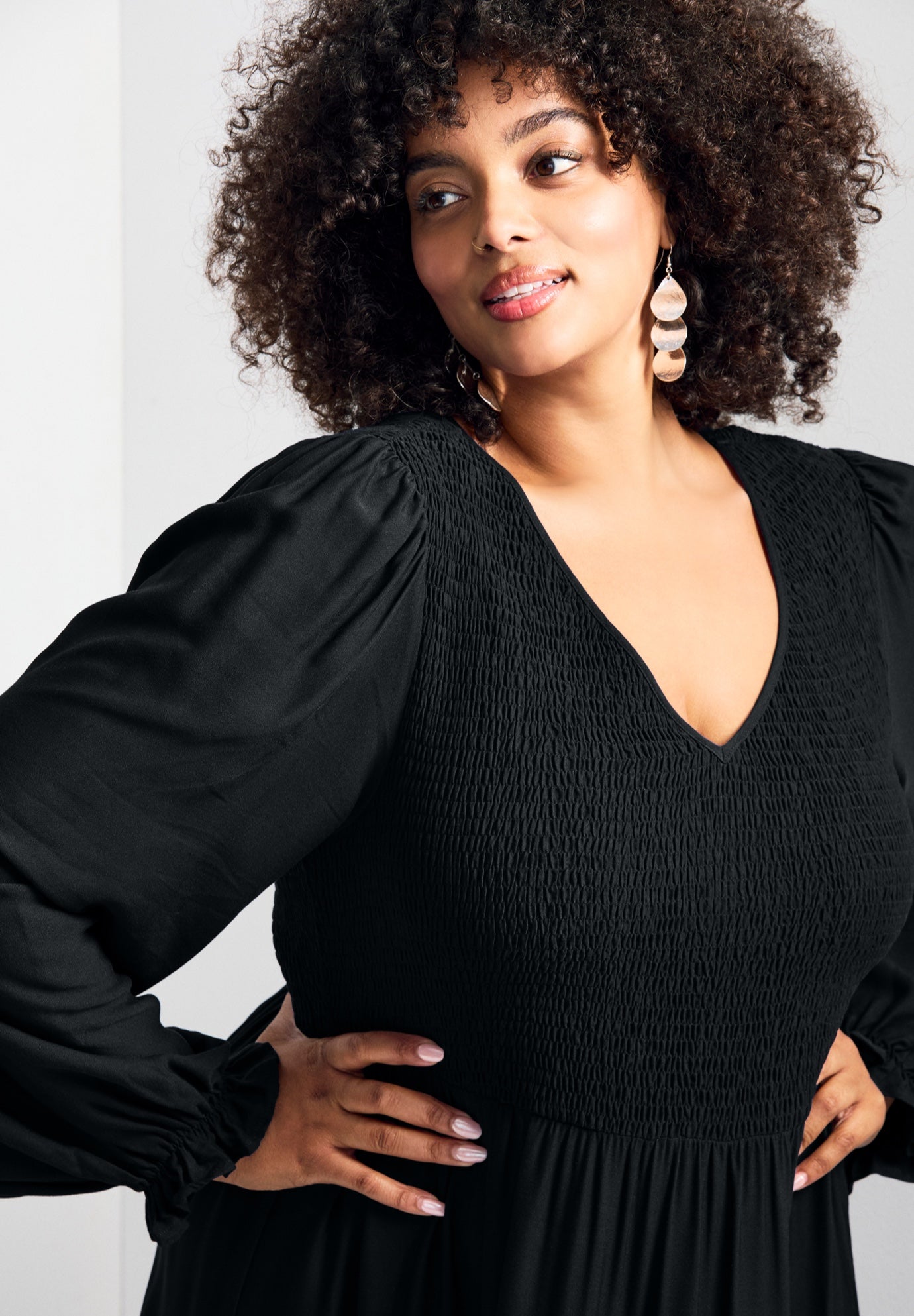 Indi Puff Sleeve Shirred Dress image number 1