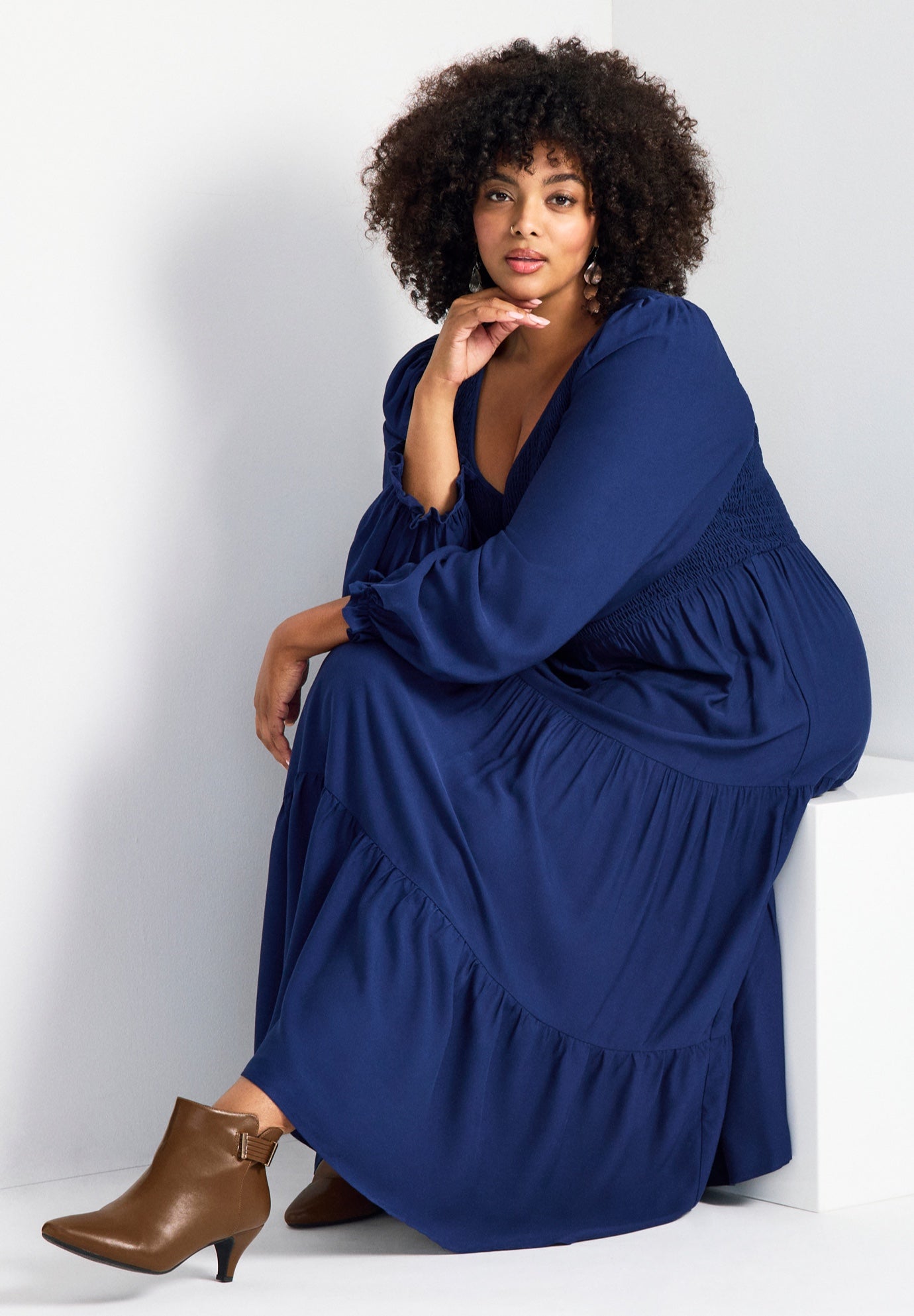 Indi Puff Sleeve Shirred Dress image number 1