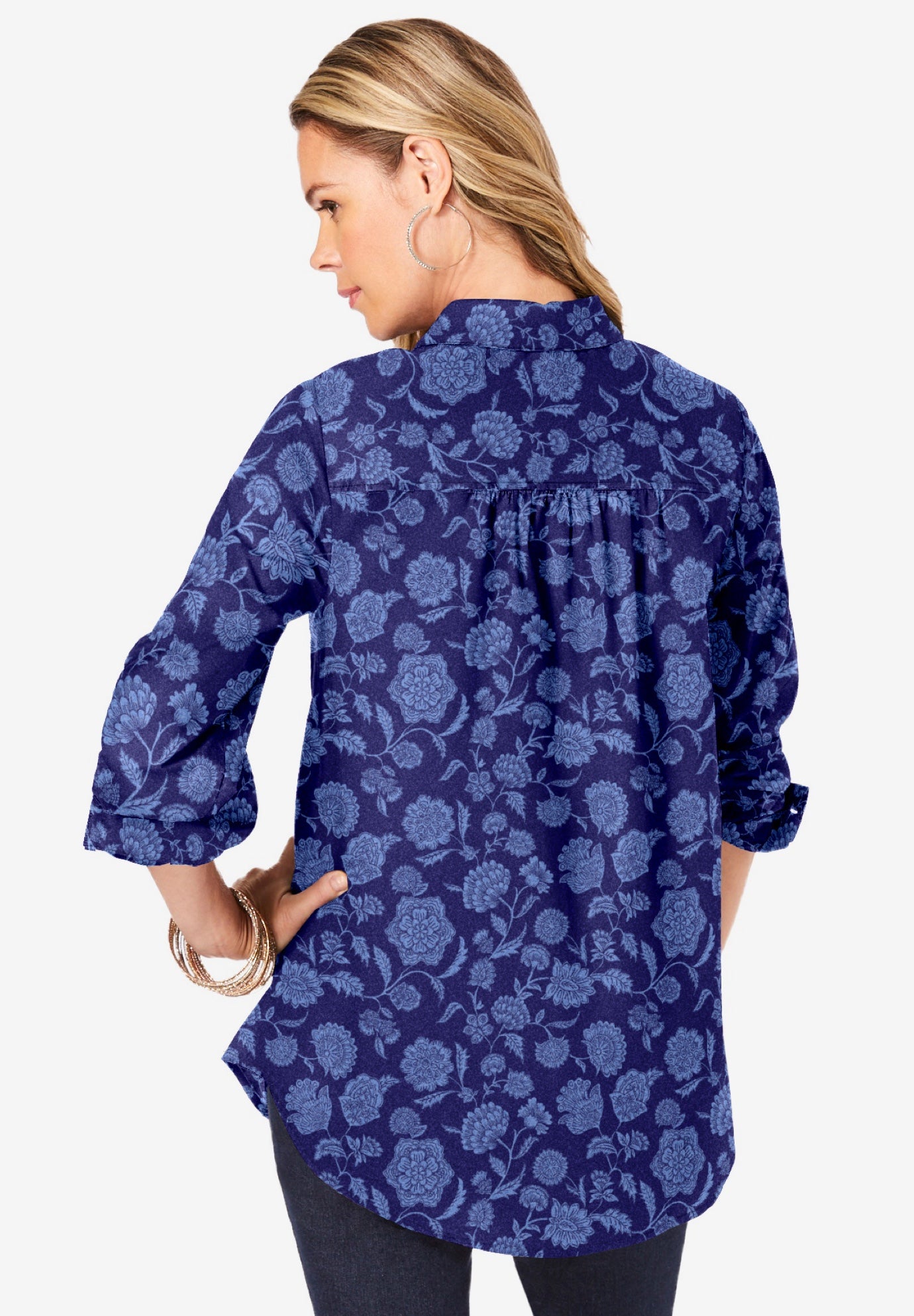 Plus Size Kate Long Sleeve Easy Cotton-Blend Button-Front Shirt image number 1