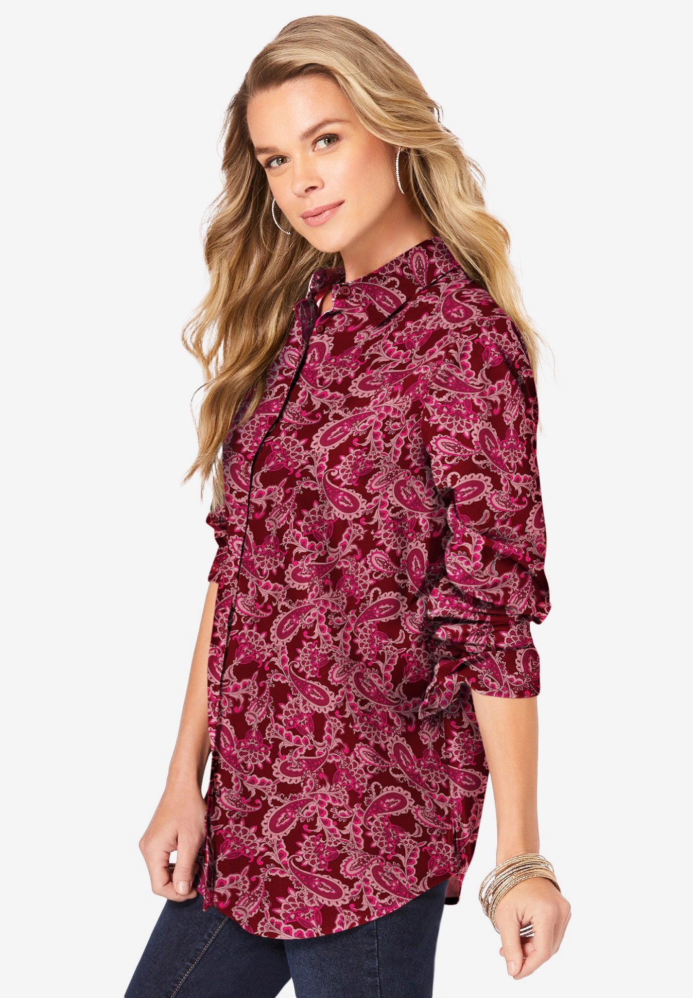 Plus Size Kate Long Sleeve Easy Cotton-Blend Button-Front Shirt image number 2