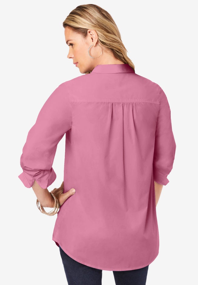 Plus Size Kate Long Sleeve Easy Cotton-Blend Button-Front Shirt image number 3
