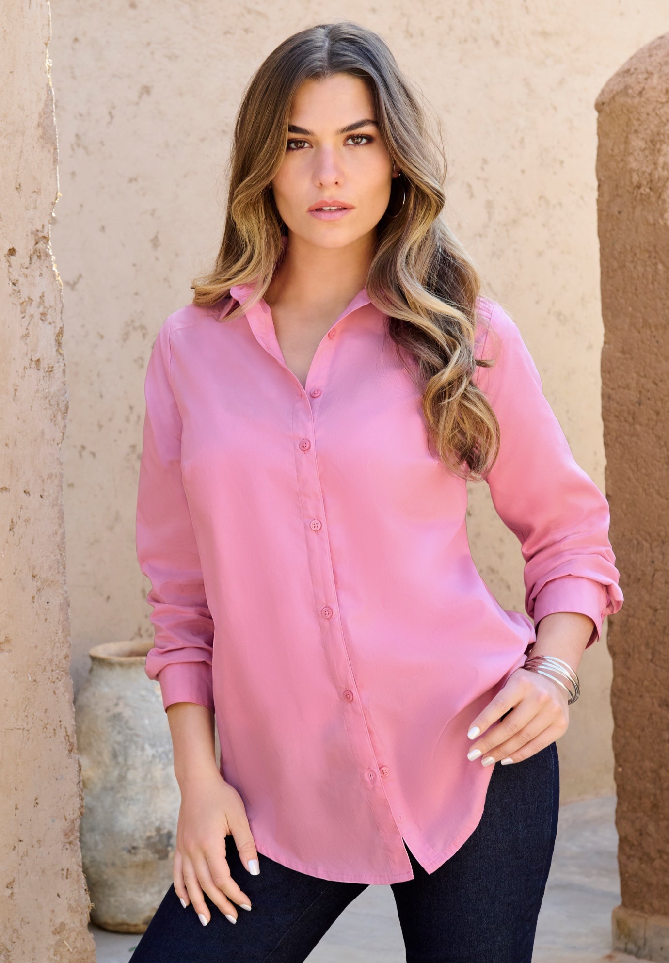 Plus Size Kate Long Sleeve Easy Cotton-Blend Button-Front Shirt image number 0