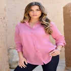 Plus Size Kate Long Sleeve Easy Cotton-Blend Button-Front Shirt image number null