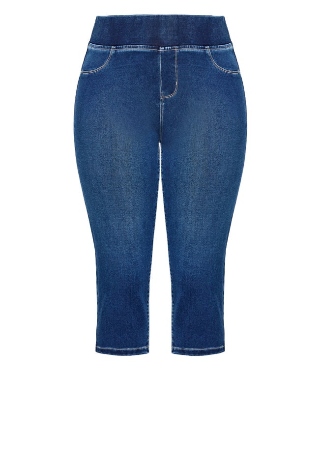 Pull On Cropped Denim Legging image number 3