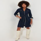 Belted Stretch Denim Dress image number null