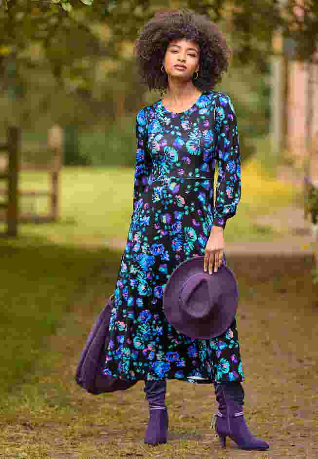 Stretch Knit A-line Midi Dress image number 0
