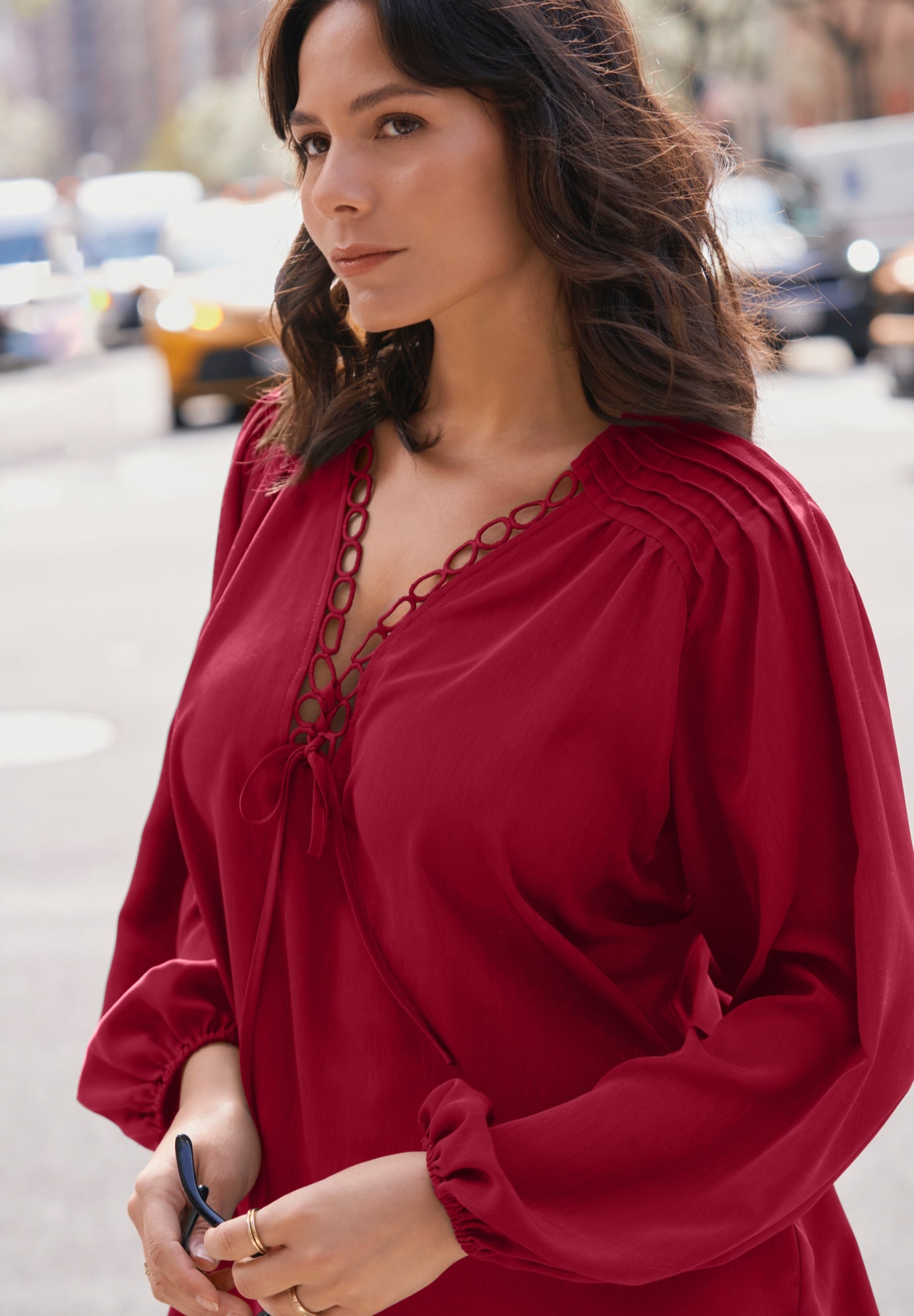 Scallop Trim Peasant Blouse image number 1