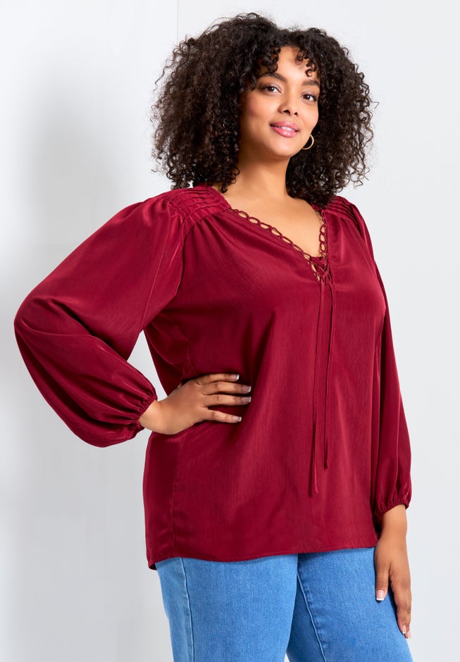 Scallop Trim Peasant Blouse image number 3