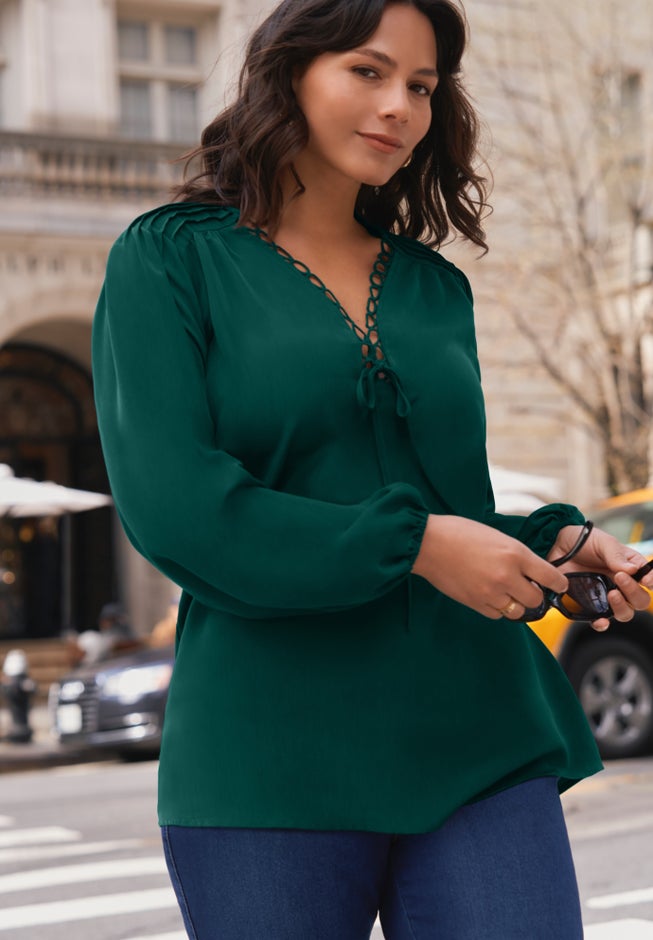 Scallop Trim Peasant Blouse image number 0