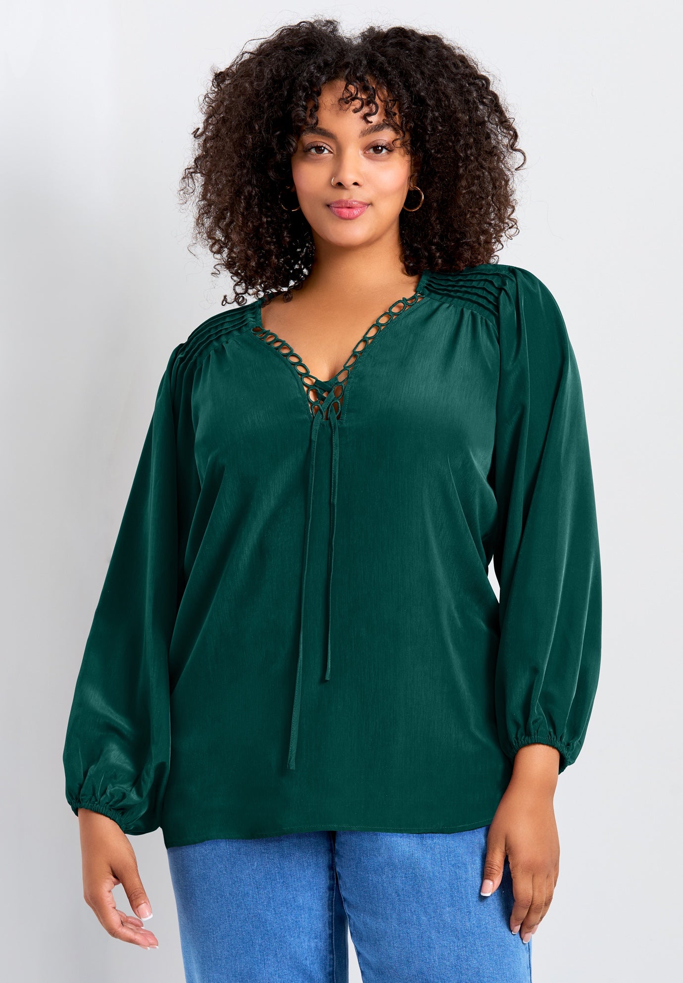 Scallop Trim Peasant Blouse image number 2