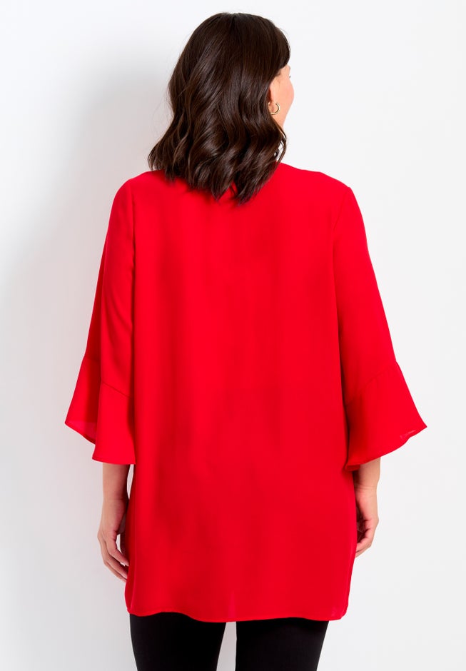 V-Neck Lace-Up Bell Sleeve Tunic image number 2