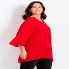 V-Neck Lace-Up Bell Sleeve Tunic image number null