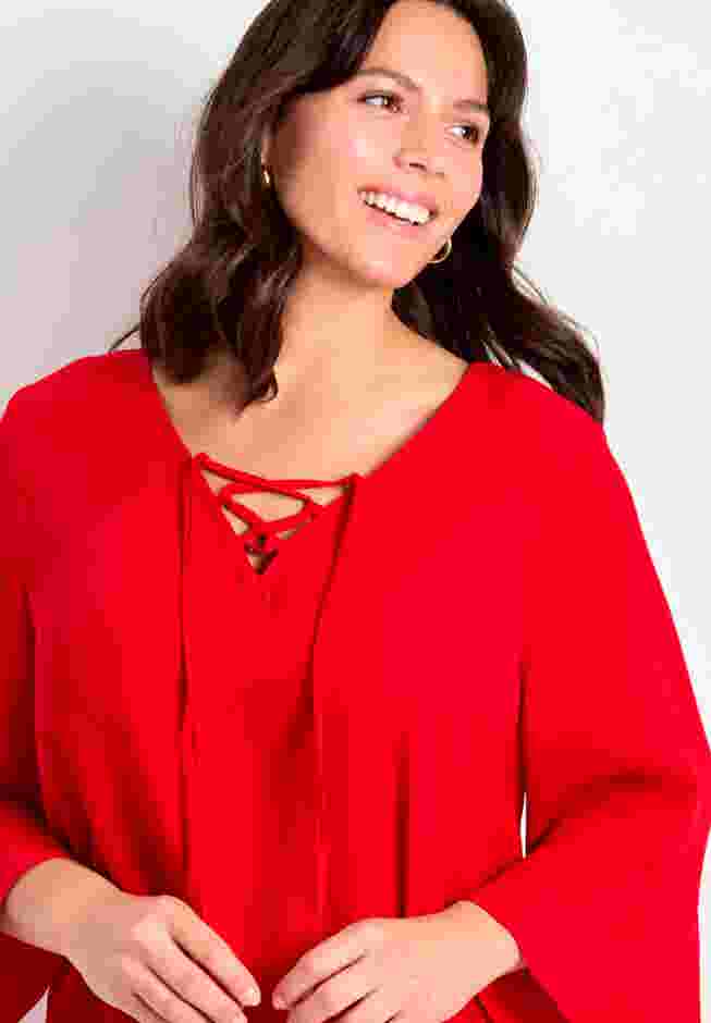 V-Neck Lace-Up Bell Sleeve Tunic image number 1