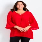 V-Neck Lace-Up Bell Sleeve Tunic image number null