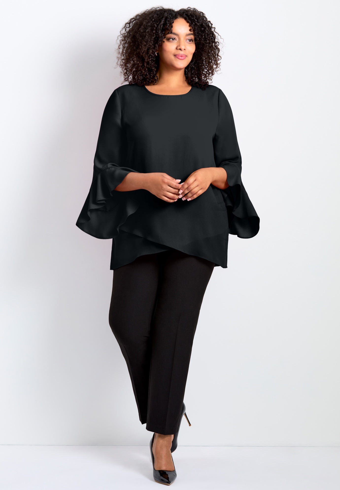 Ruffle Sleeve Tulip Hem Blouse image number 1