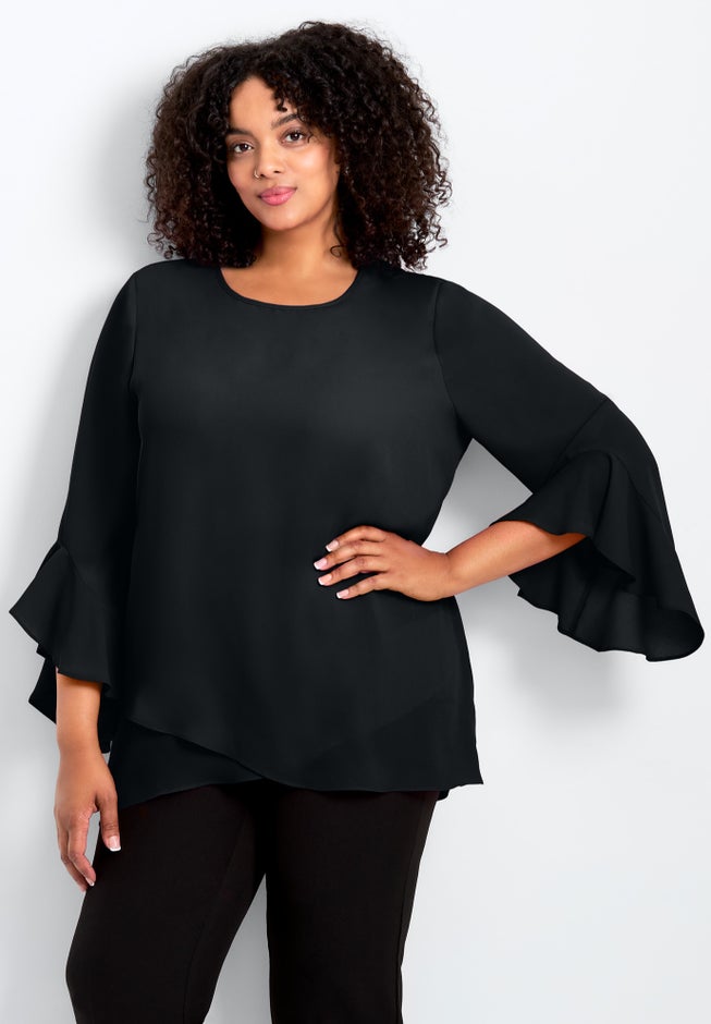 Ruffle Sleeve Tulip Hem Blouse image number 0