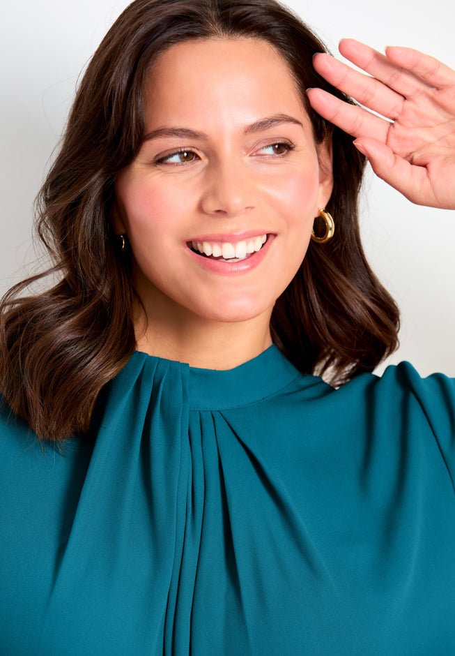 Twist Front Mockneck Flutter Sleeve Blouse image number 2