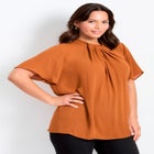 Twist Front Mockneck Flutter Sleeve Blouse image number null