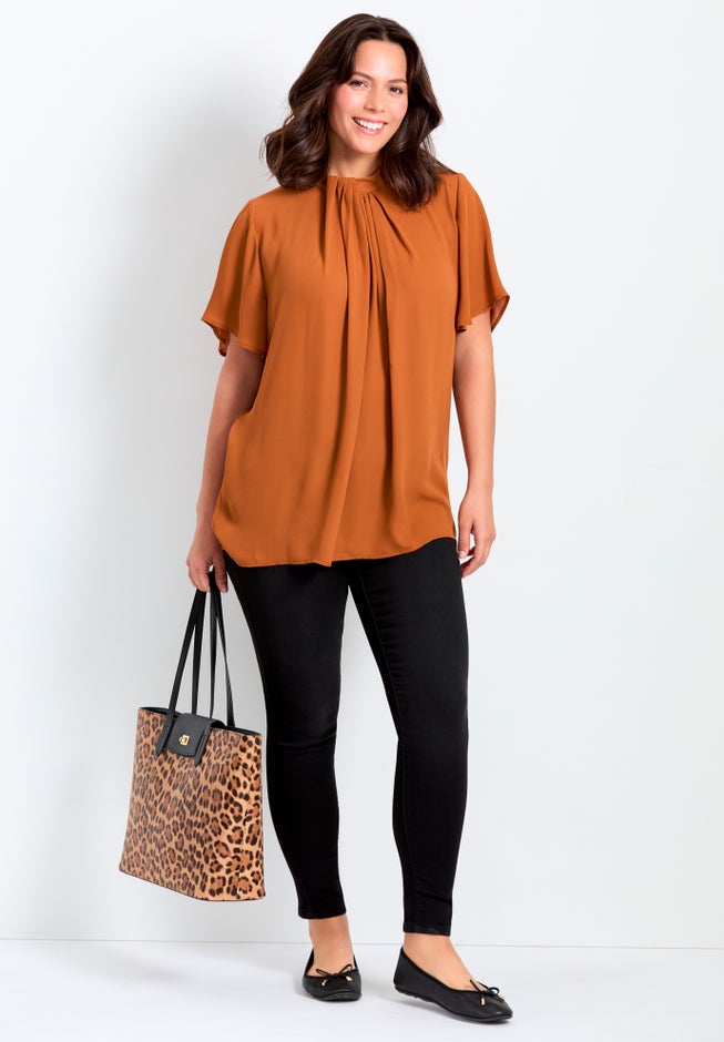 Twist Front Mockneck Flutter Sleeve Blouse image number 2
