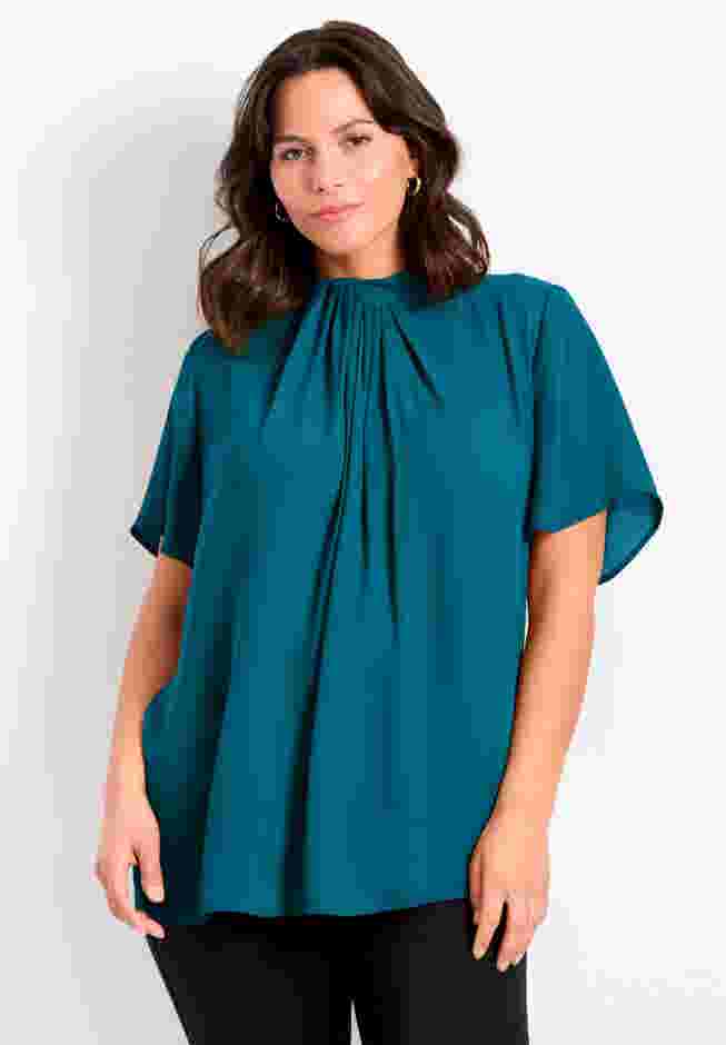 Twist Front Mockneck Flutter Sleeve Blouse image number 0