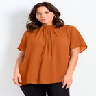 Twist Front Mockneck Flutter Sleeve Blouse image number null