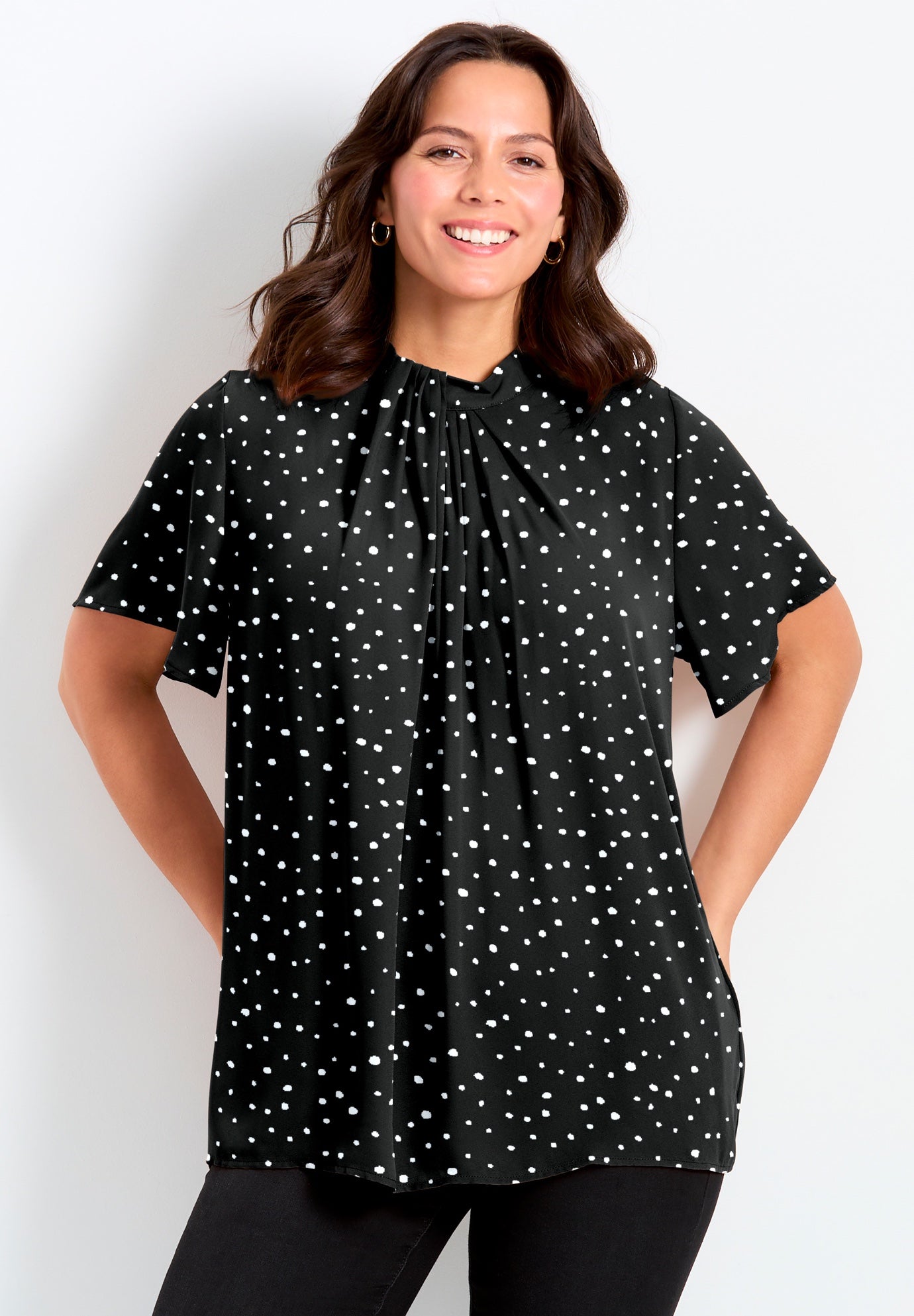 Twist Front Mockneck Flutter Sleeve Blouse image number 0