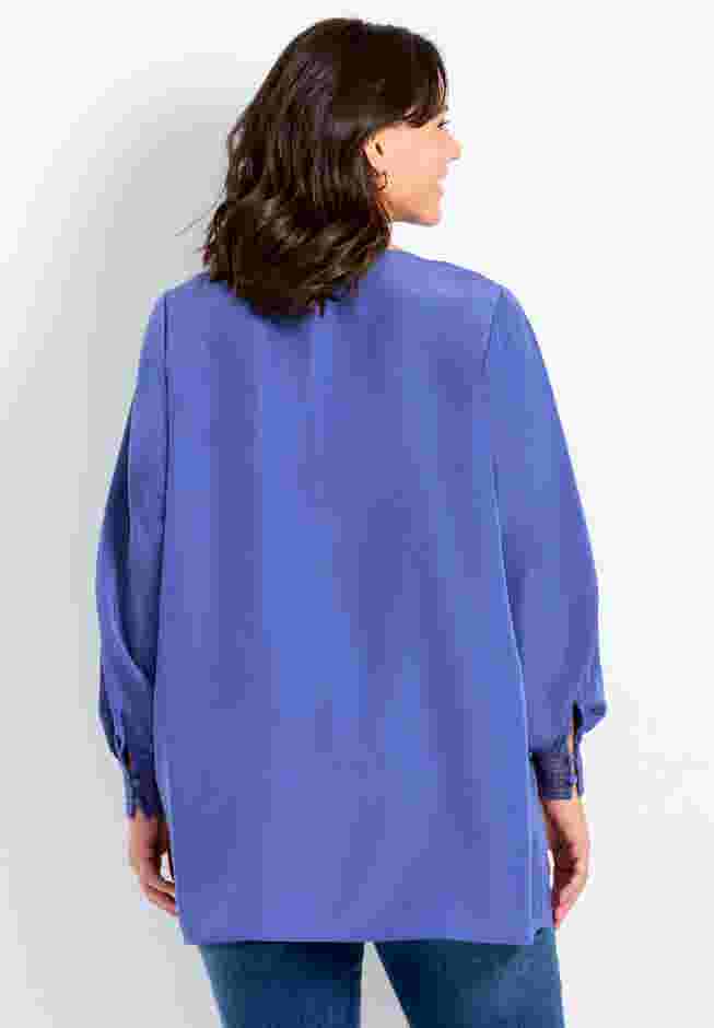 Pleated Scoop Neck Peasant Blouse image number 1