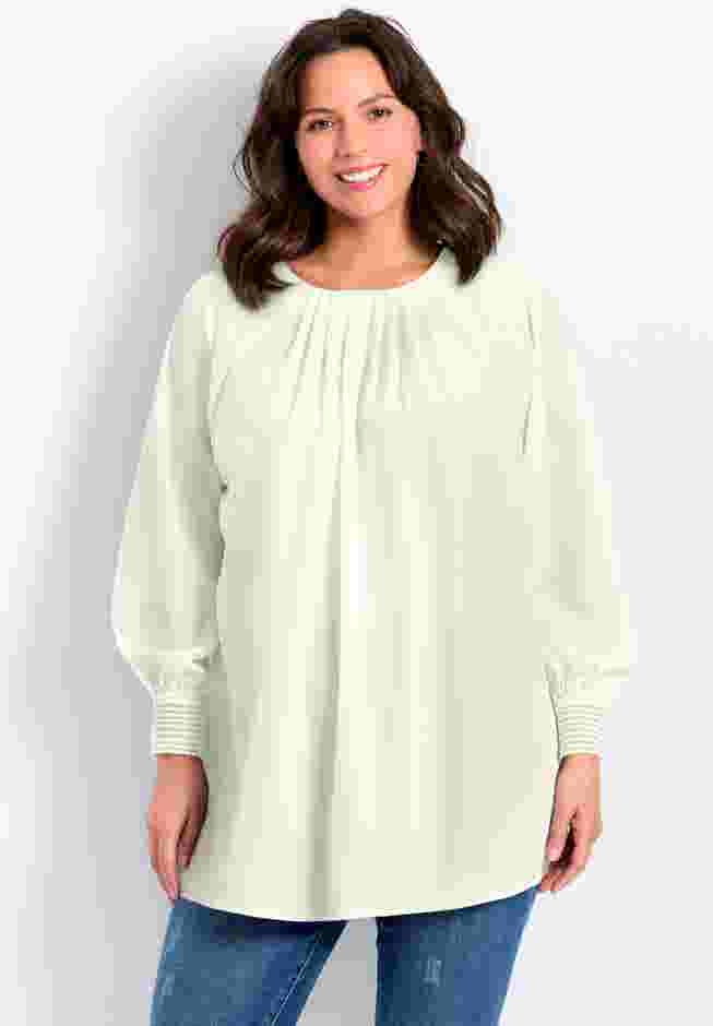 Pleated Scoop Neck Peasant Blouse image number 0